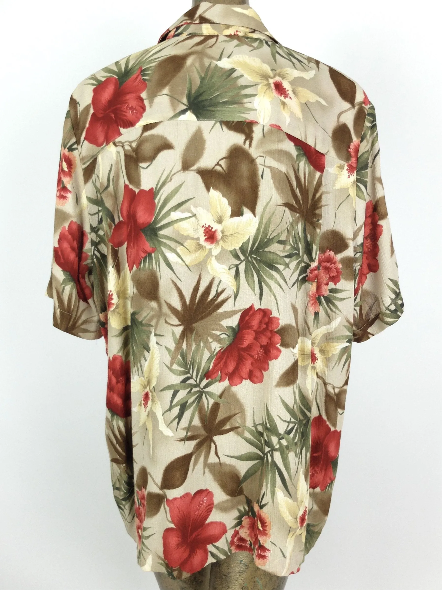 70s Tropical Hawaiian Floral Collared Half Sleeve Button Up Shirt