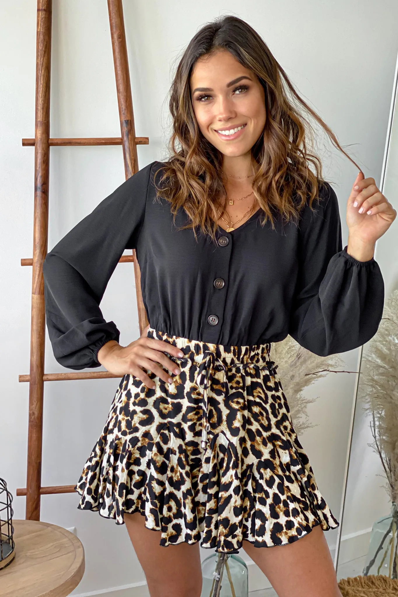 Black And Leopard Short Dress