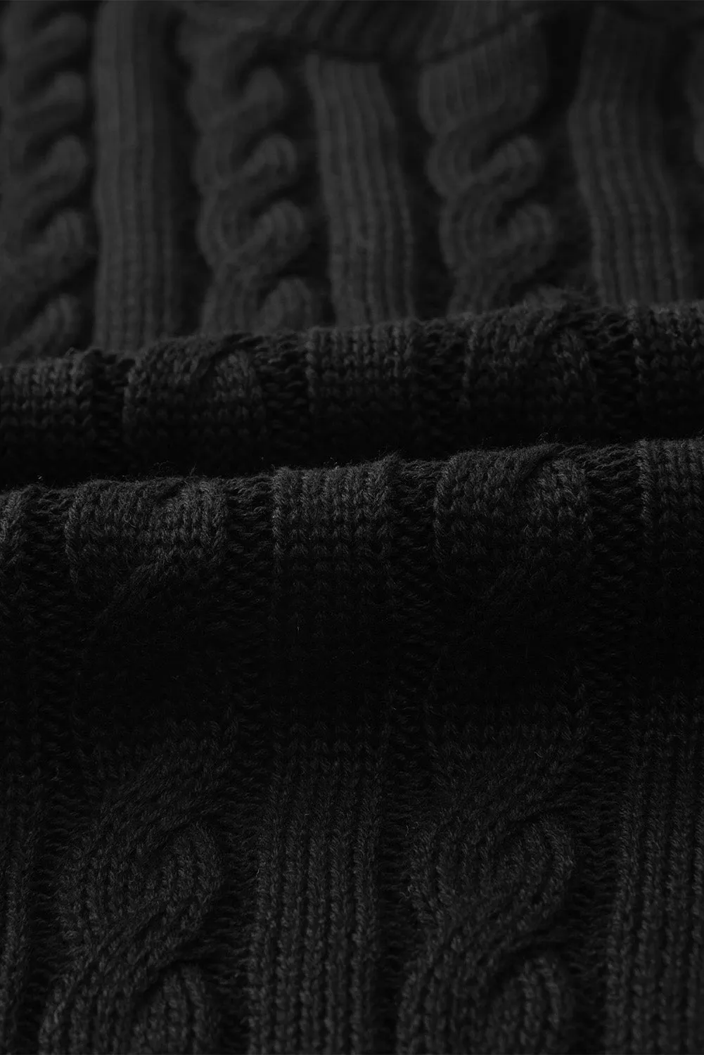 Black Cable Knit Crewneck Short Sleeve Sweater