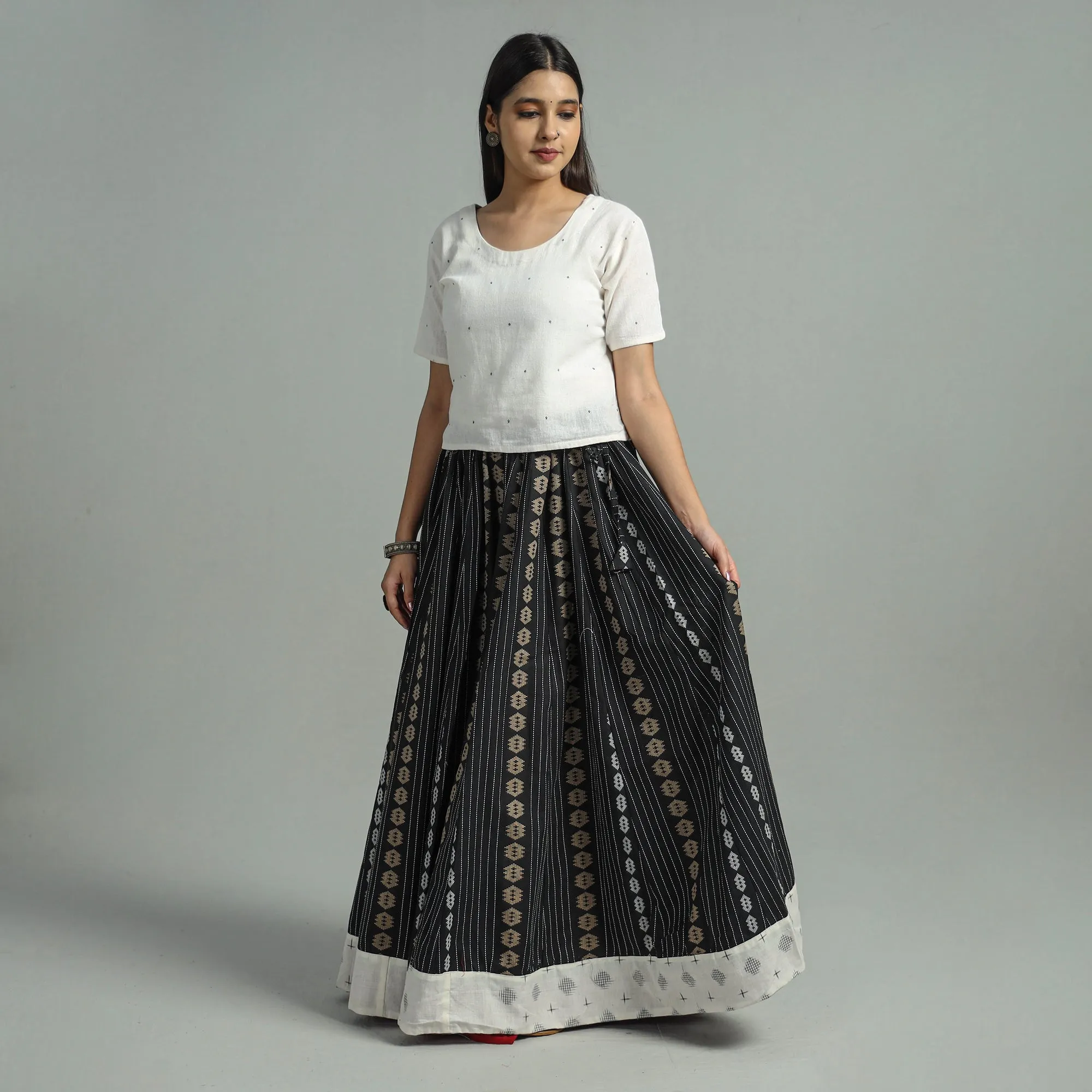 Black - Jacquard Patchwork 24 Kali Cotton Long Skirt 19