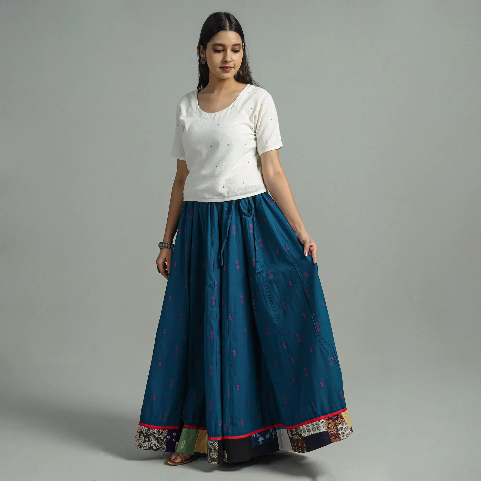 Blue - Jacquard Patchwork 24 Kali Cotton Long Skirt 27