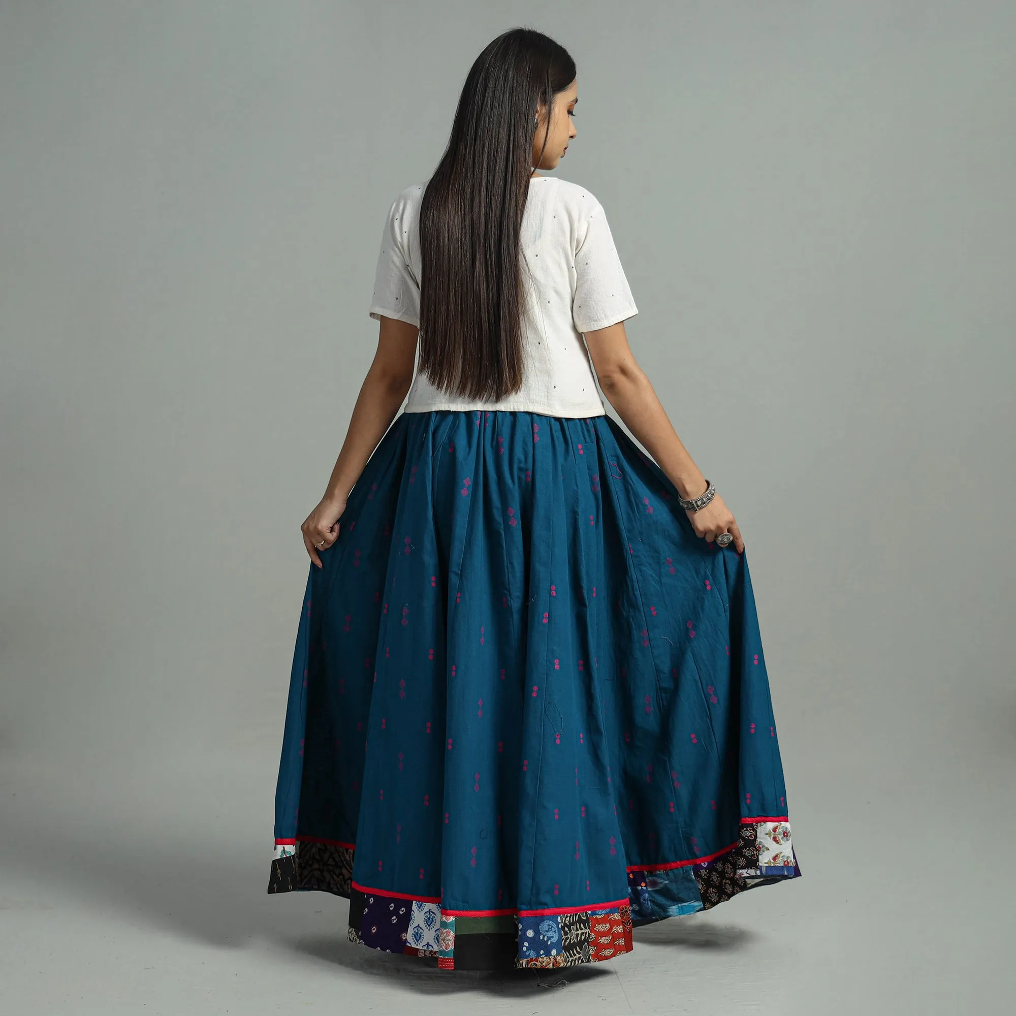 Blue - Jacquard Patchwork 24 Kali Cotton Long Skirt 27