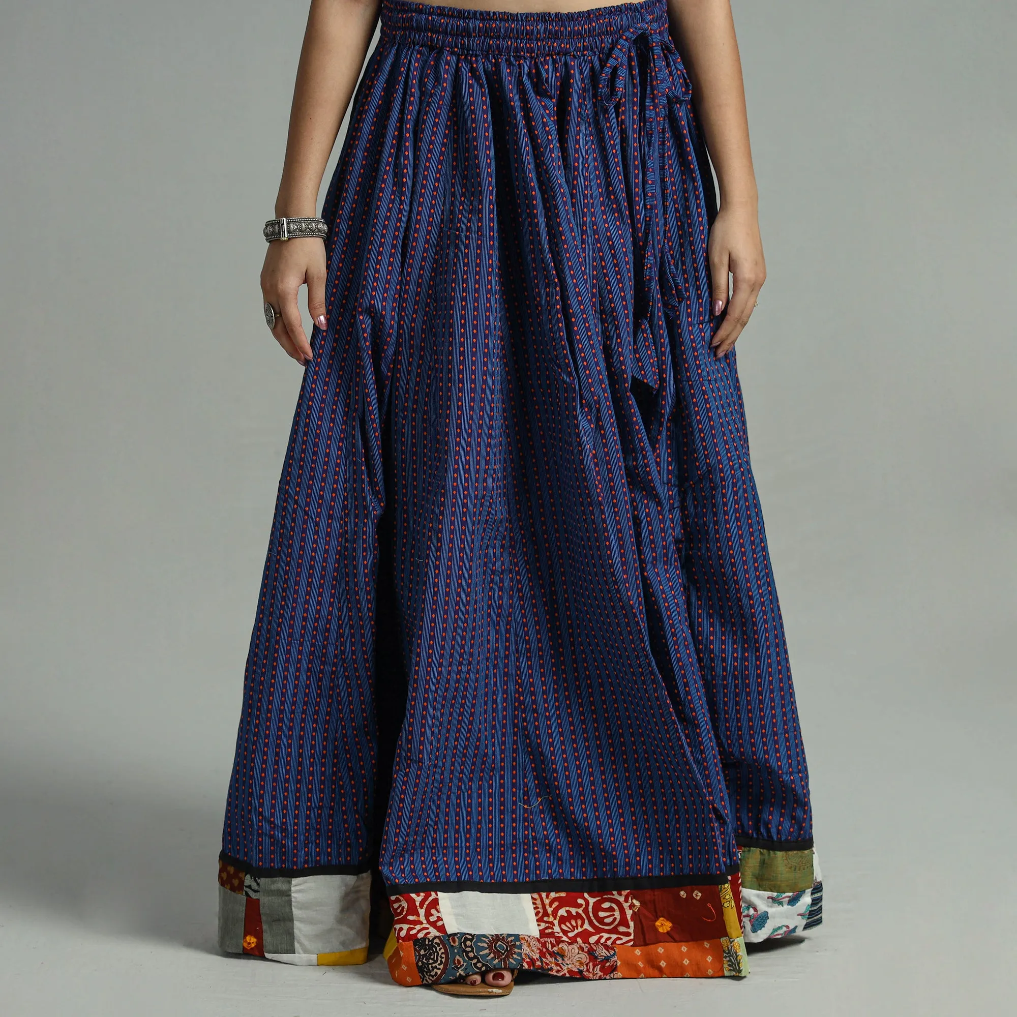 Blue - Jacquard Patchwork 24 Kali Cotton Long Skirt 49