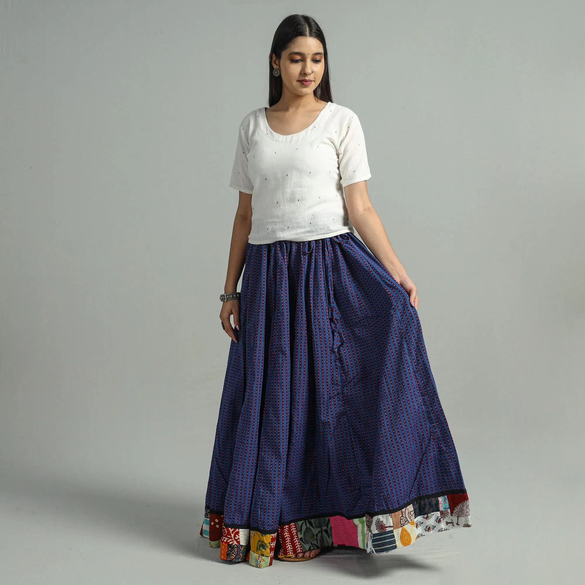 Blue - Jacquard Patchwork 24 Kali Cotton Long Skirt 49