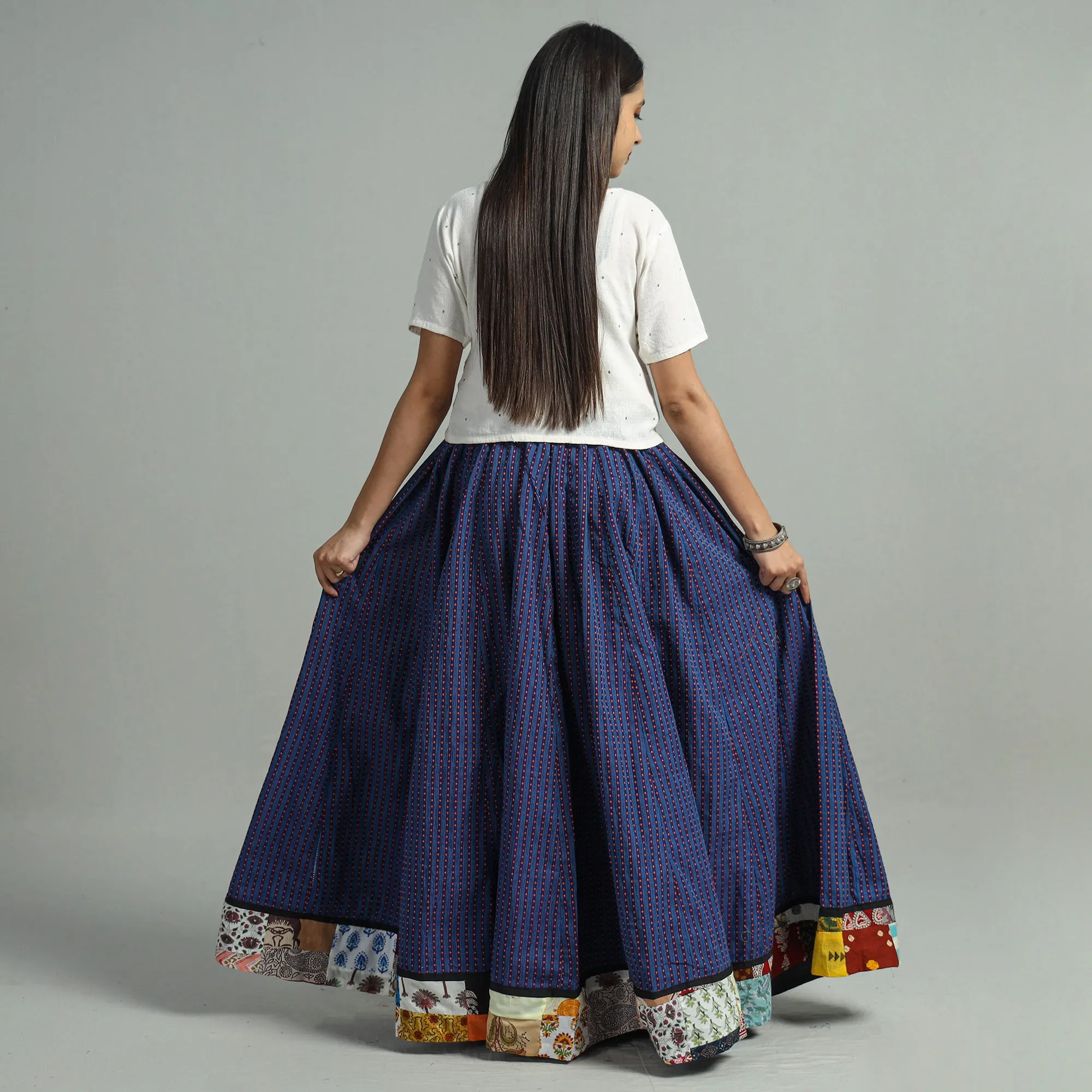 Blue - Jacquard Patchwork 24 Kali Cotton Long Skirt 49