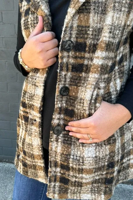 Brown Boucle Plaid Vest