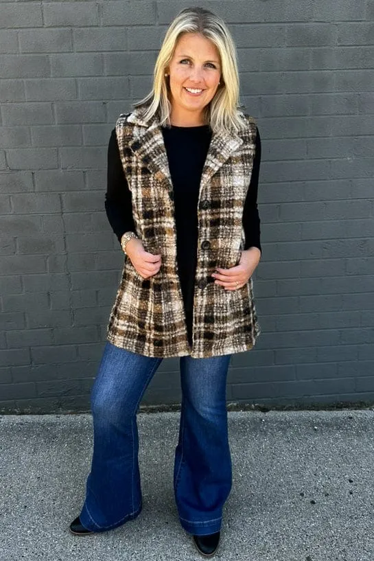 Brown Boucle Plaid Vest