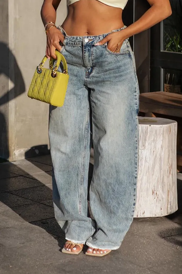 Casual Distressed Fringed Straight-Leg Jeans