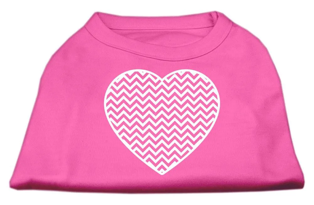 Chevron Heart Screen Print Dog Shirt Bright Pink Med (12)