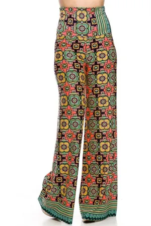 Clover Tiles Palazzo Pants - Neon Coral