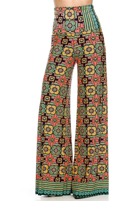 Clover Tiles Palazzo Pants - Neon Coral