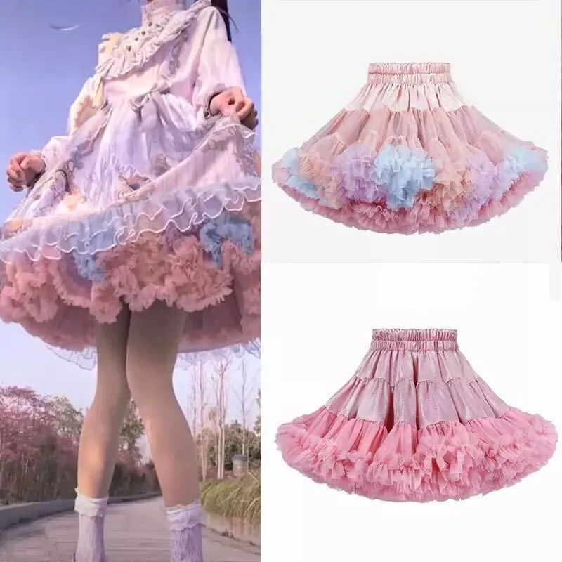 Colorful Women's Rainbow Tutu Skirt Adult Tulle Ballet Dance Costume Fluffy Short Petticoat