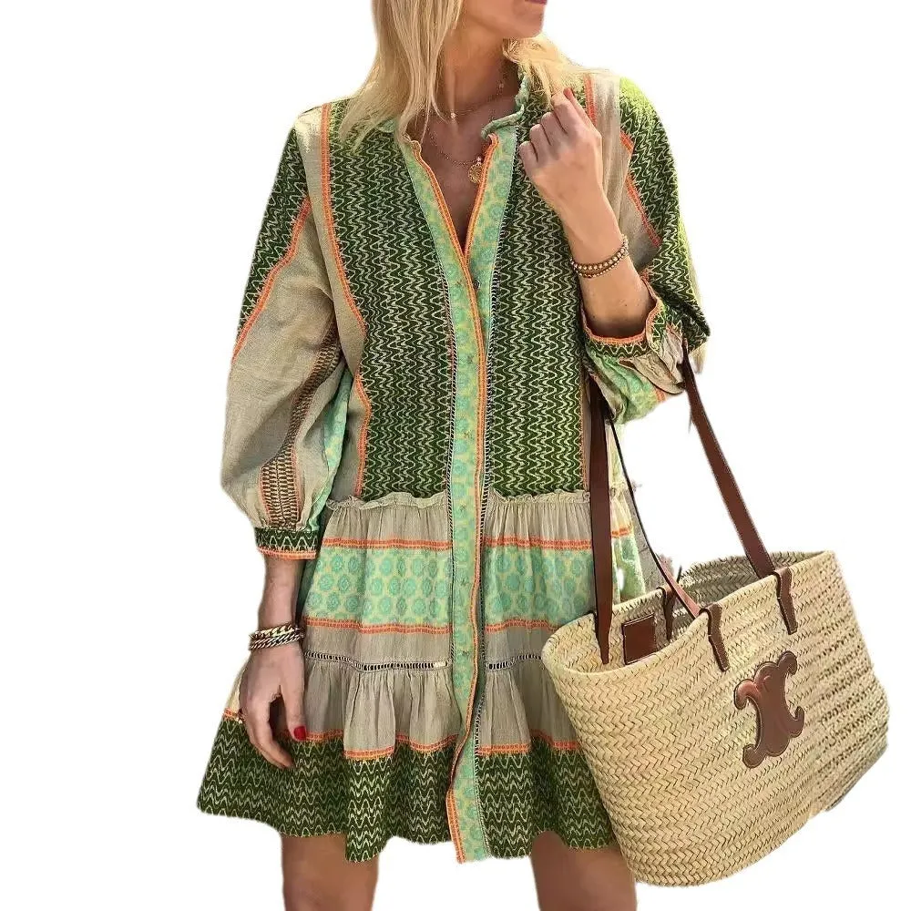 Cotton Boho Patchwork Mini Dress