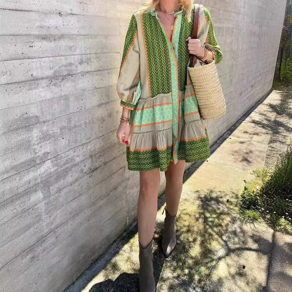 Cotton Boho Patchwork Mini Dress