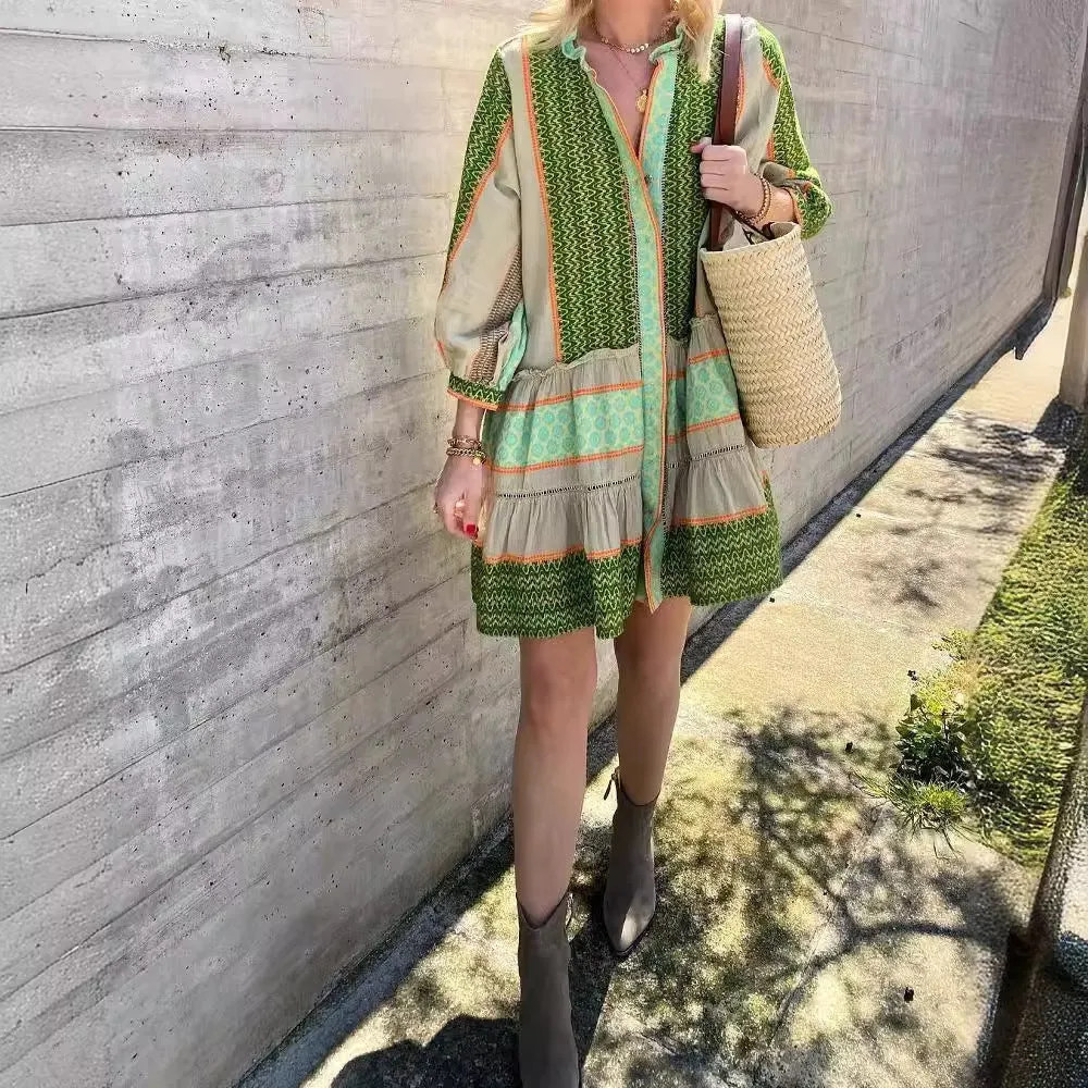 Cotton Boho Patchwork Mini Dress