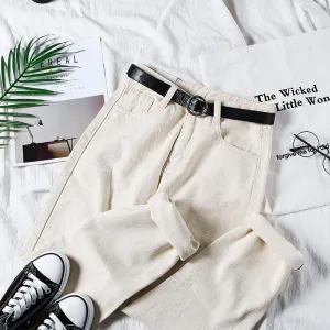 Creamy White Retro Straight Loose High Waist Pants