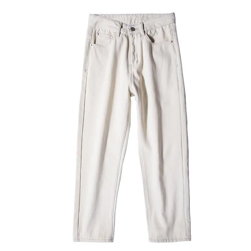 Creamy White Retro Straight Loose High Waist Pants