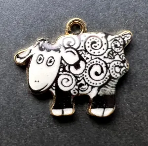 Curly Sheep Enamel Charm / Pendant - 2cm wide