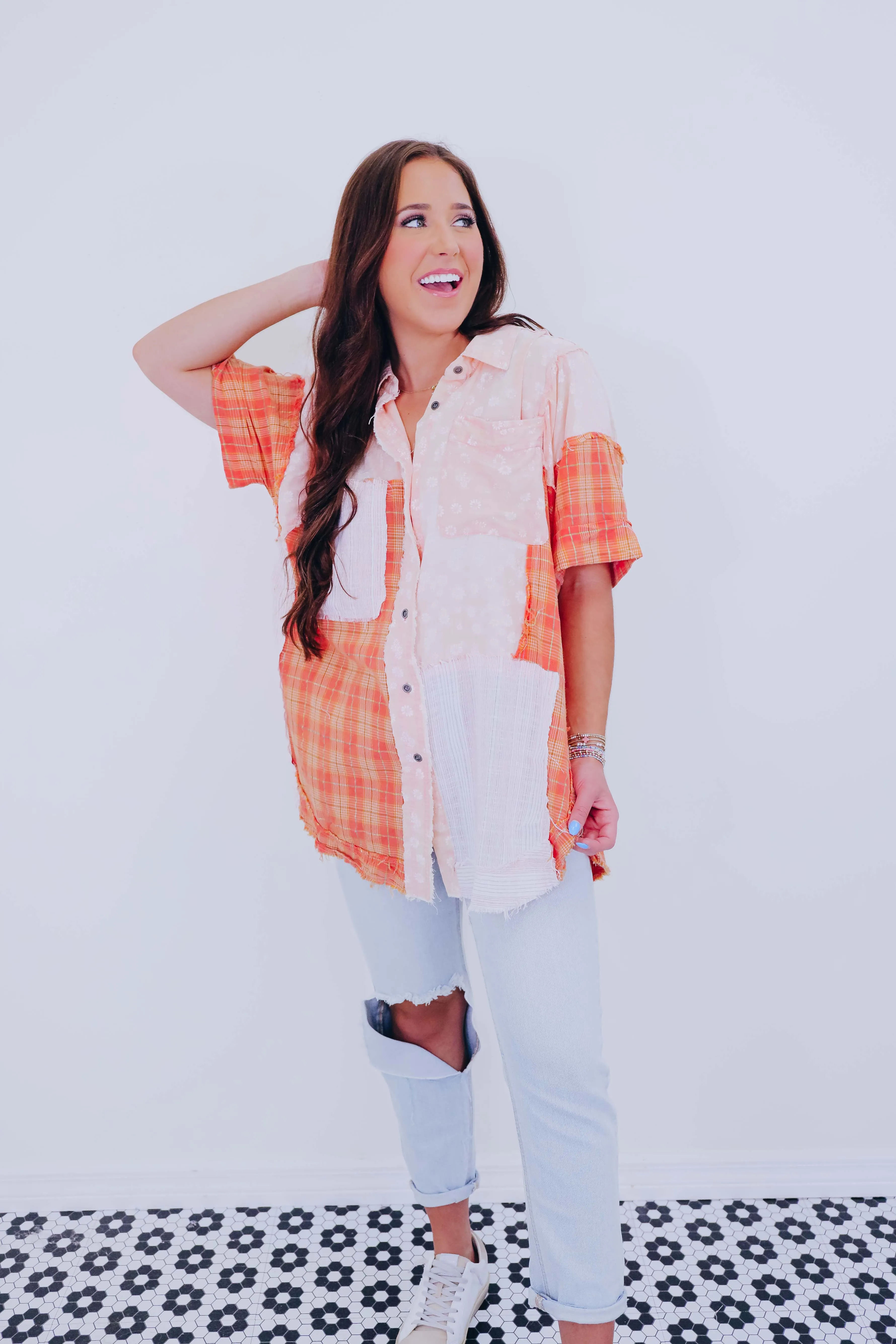 Cut It Out Patchwork Top- Orange