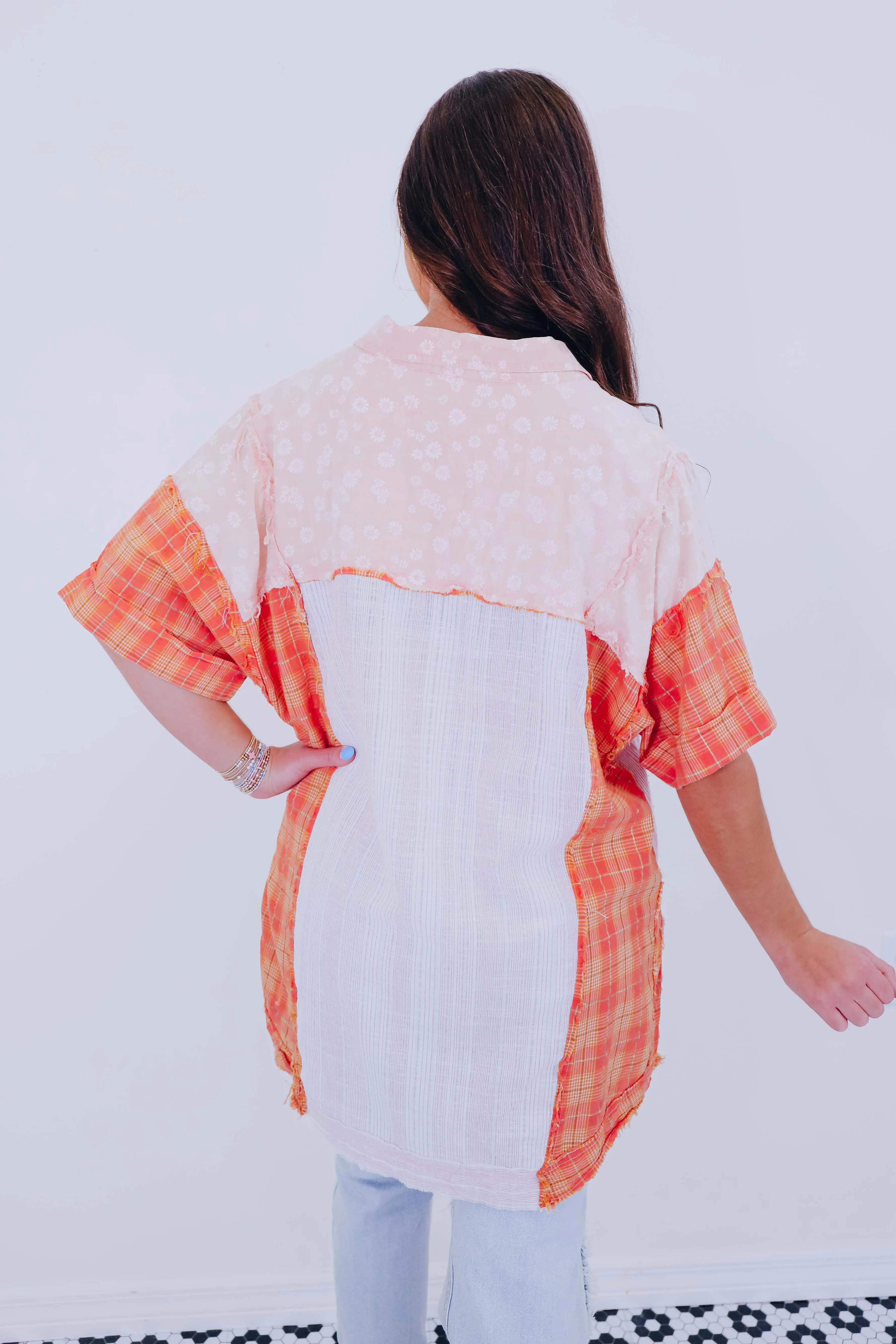 Cut It Out Patchwork Top- Orange