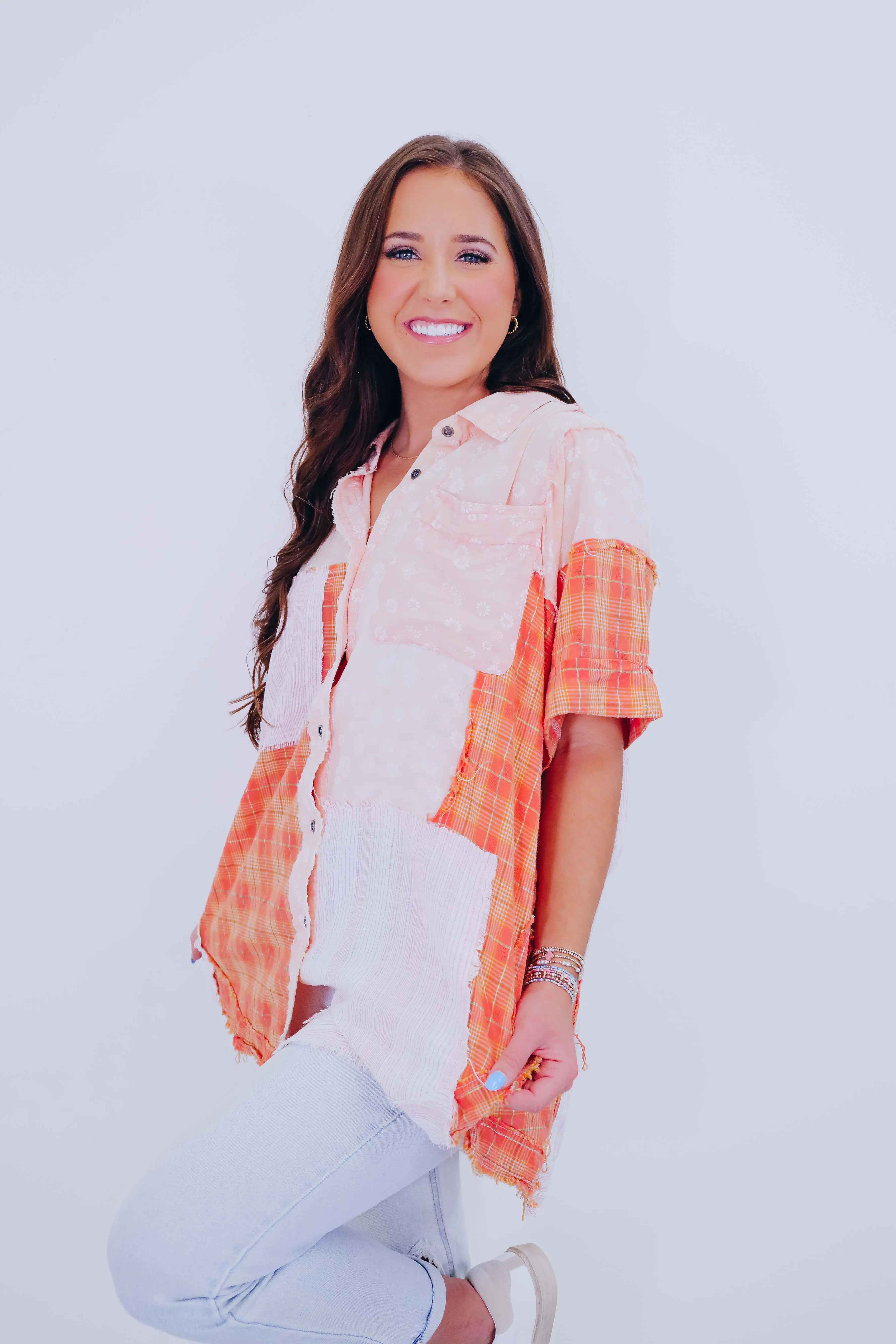 Cut It Out Patchwork Top- Orange