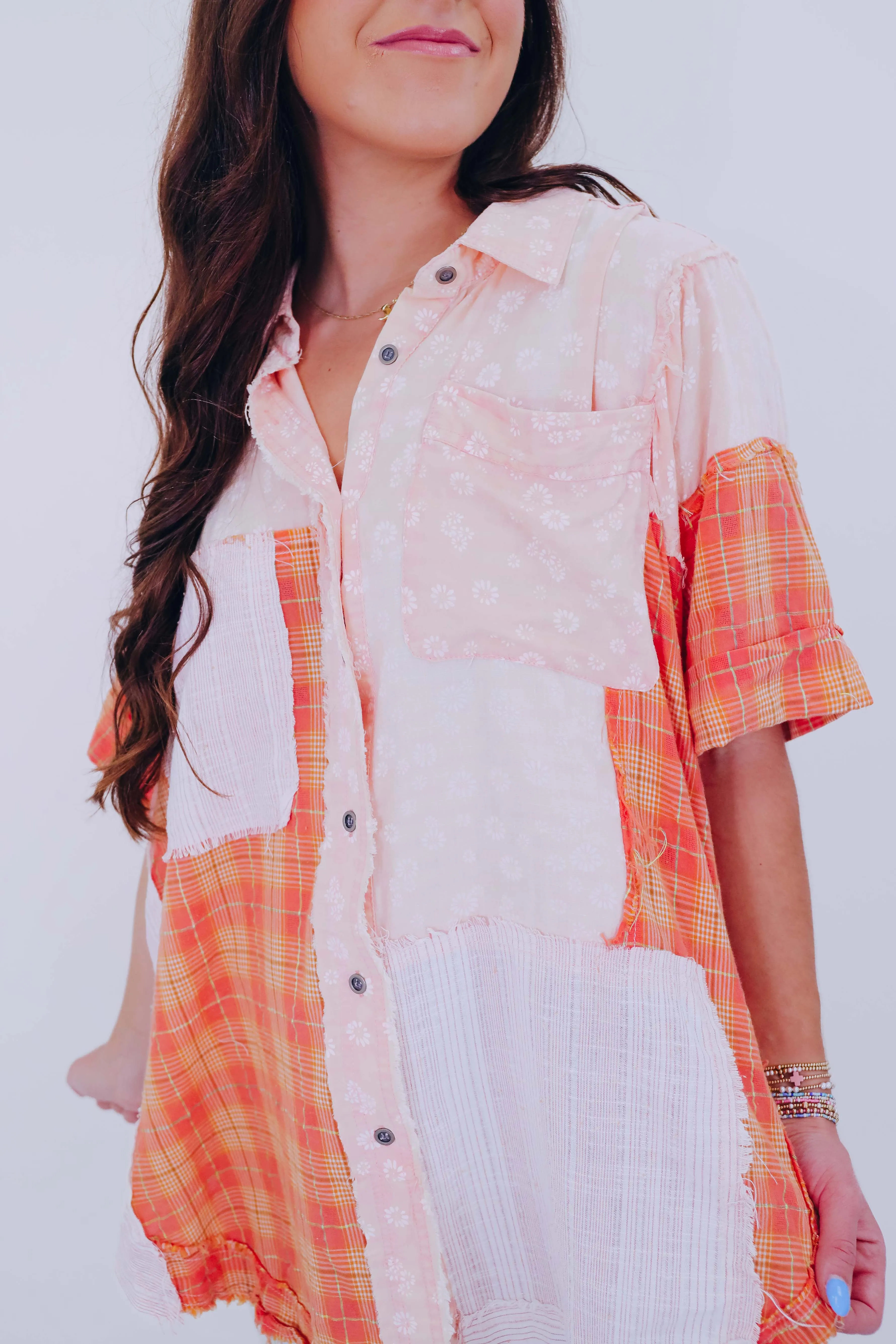 Cut It Out Patchwork Top- Orange