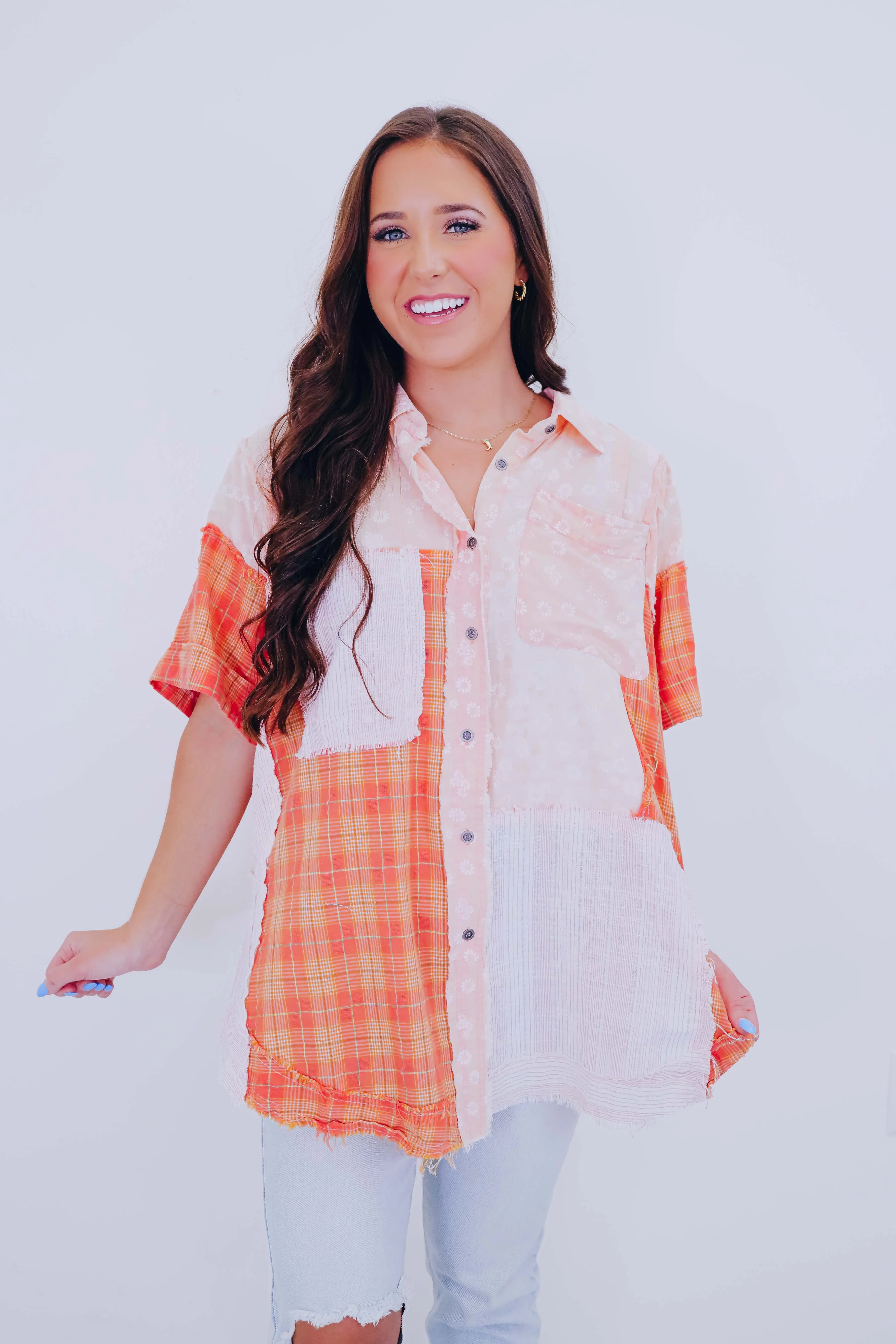 Cut It Out Patchwork Top- Orange