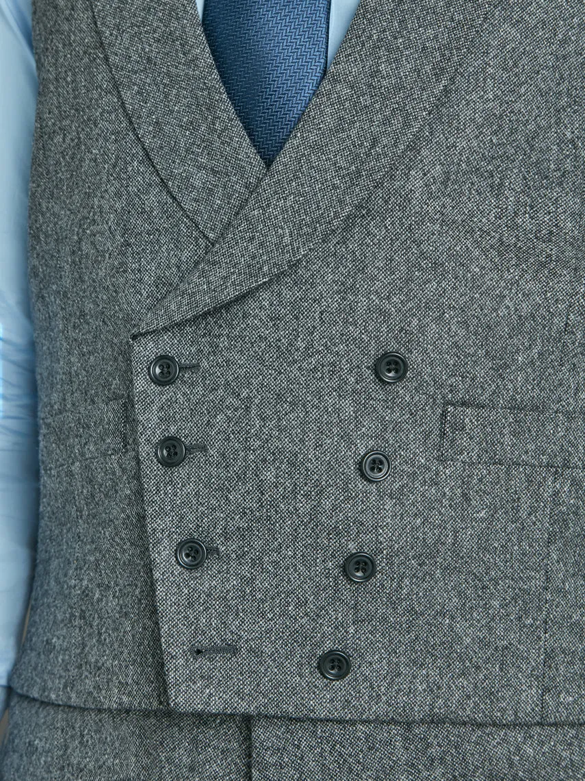 Double Breasted Wool Vest - Flecked Mid Grey