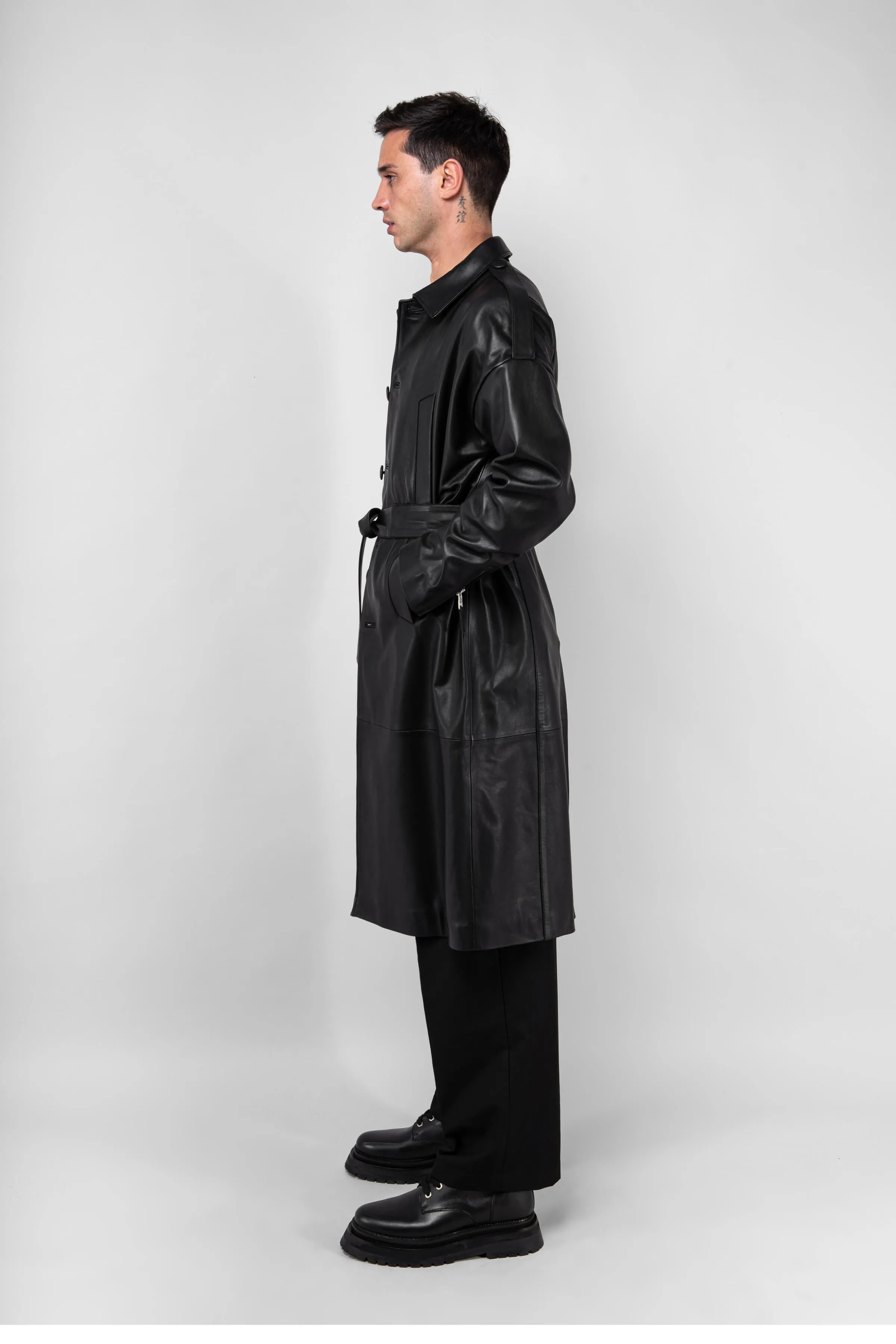 Drop Shoulder Leather Trench (Man)