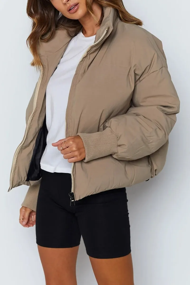 Dunnmall Solid Color Warm Cotton Coat