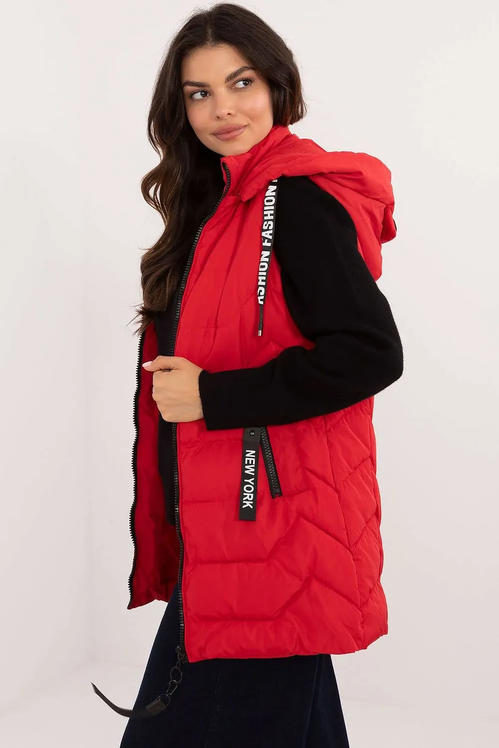 Factory Price Fashion NY Buttoned Hood Long Quilted Vest