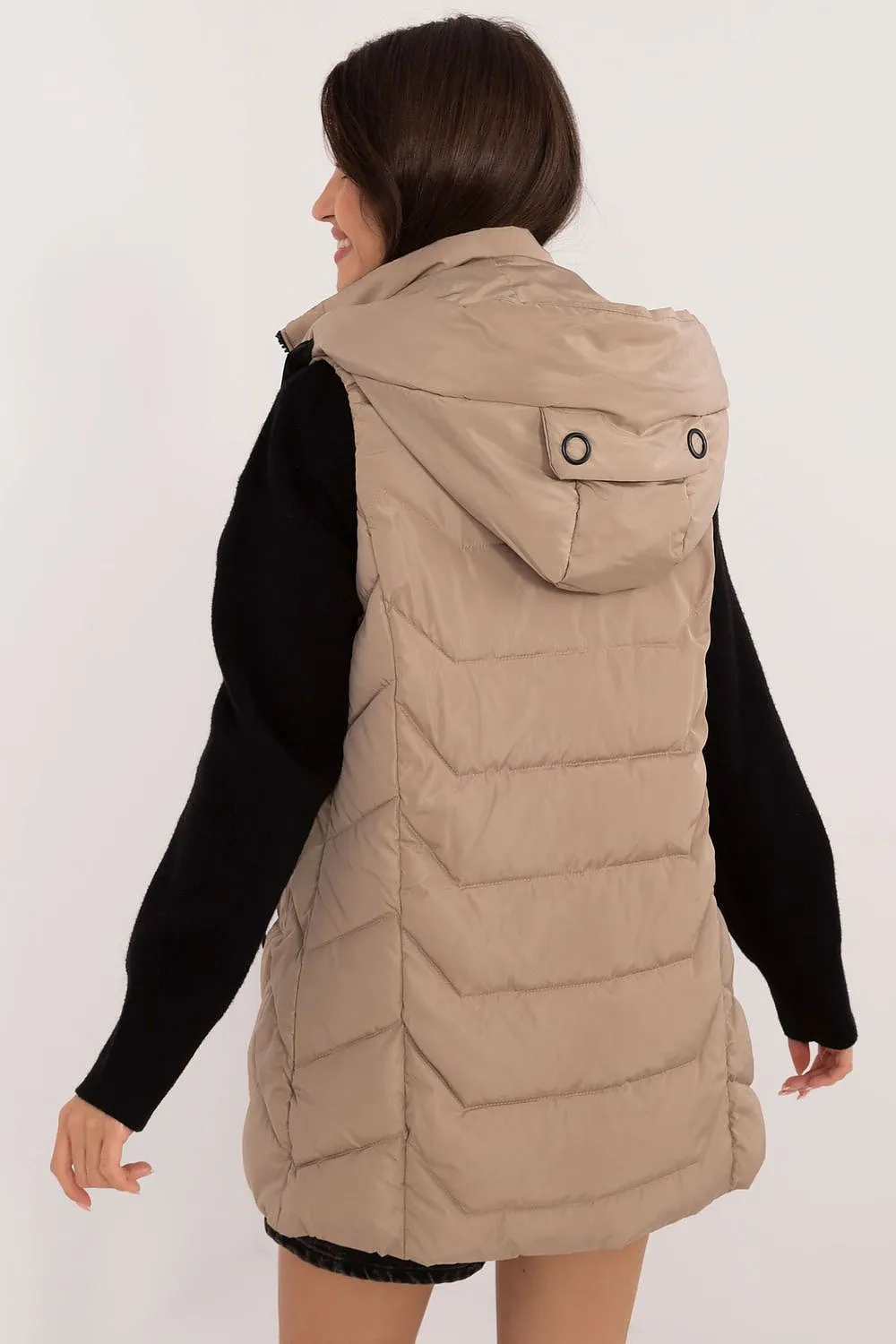 Factory Price Fashion NY Buttoned Hood Long Quilted Vest