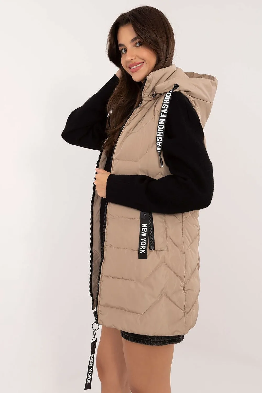 Factory Price Fashion NY Buttoned Hood Long Quilted Vest