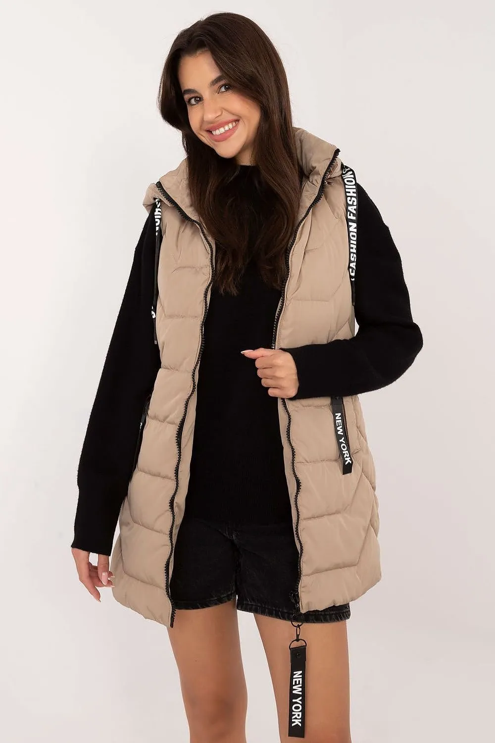 Factory Price Fashion NY Buttoned Hood Long Quilted Vest