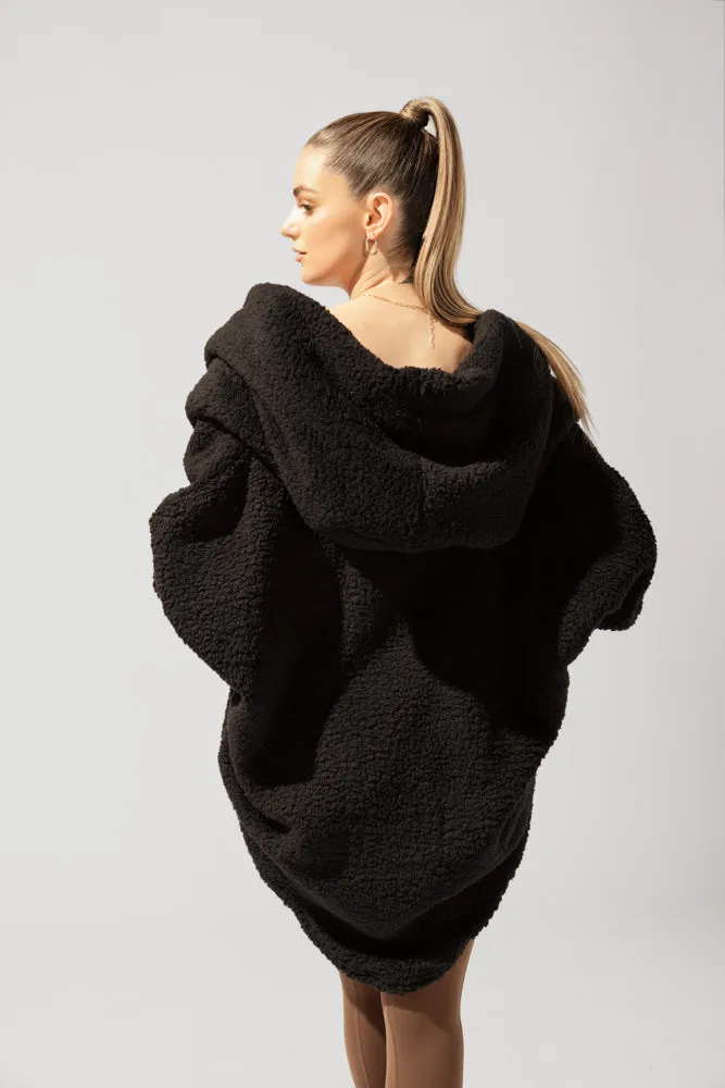 Faux Sherpa Cocoon Coat - Black