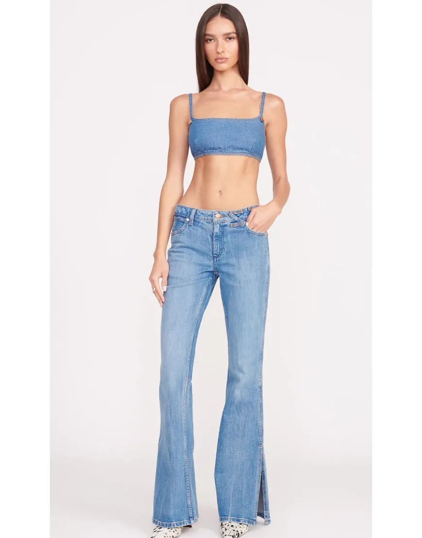 Flared Jeans with Slit Hem in Mid Blue