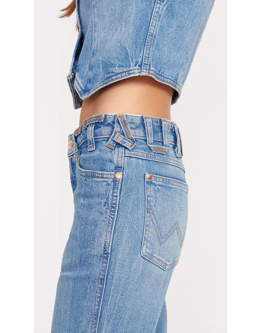 Flared Jeans with Slit Hem in Mid Blue