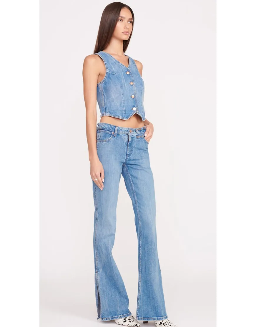 Flared Jeans with Slit Hem in Mid Blue