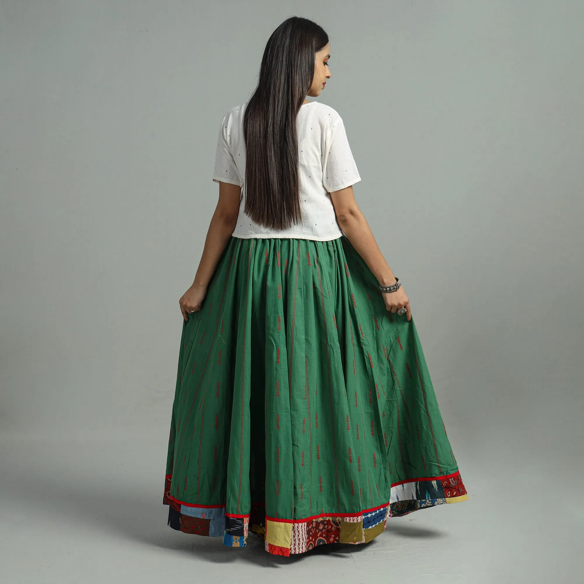 Green - Jacquard Patchwork 24 Kali Cotton Long Skirt 22