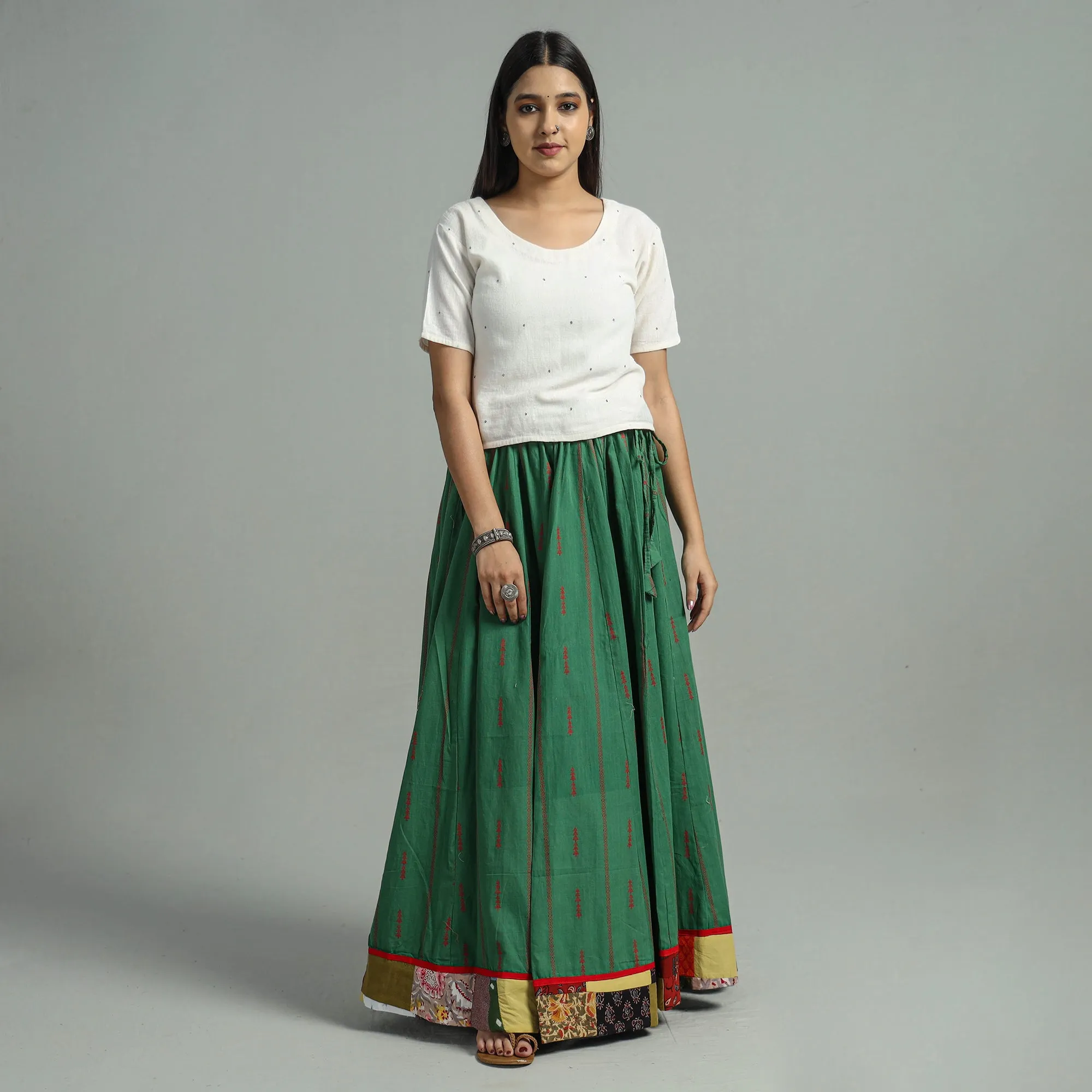 Green - Jacquard Patchwork 24 Kali Cotton Long Skirt 22