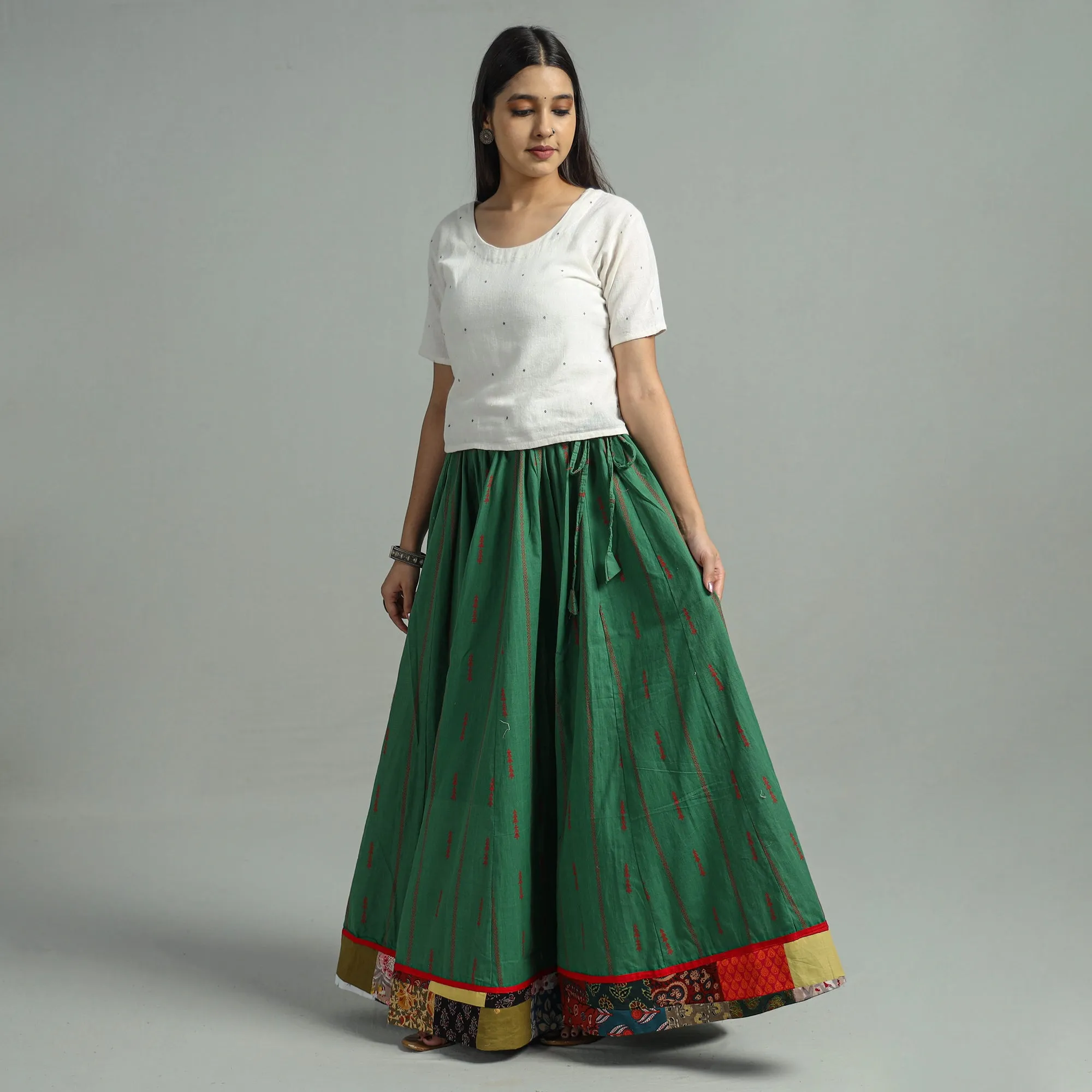 Green - Jacquard Patchwork 24 Kali Cotton Long Skirt 22