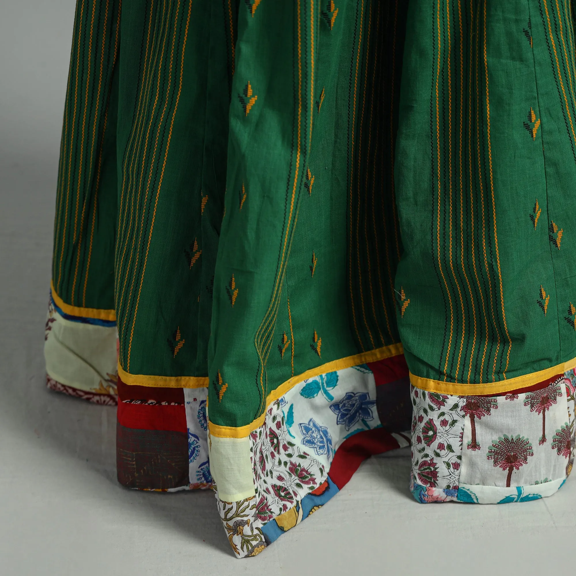 Green - Jacquard Patchwork 24 Kali Cotton Long Skirt 38