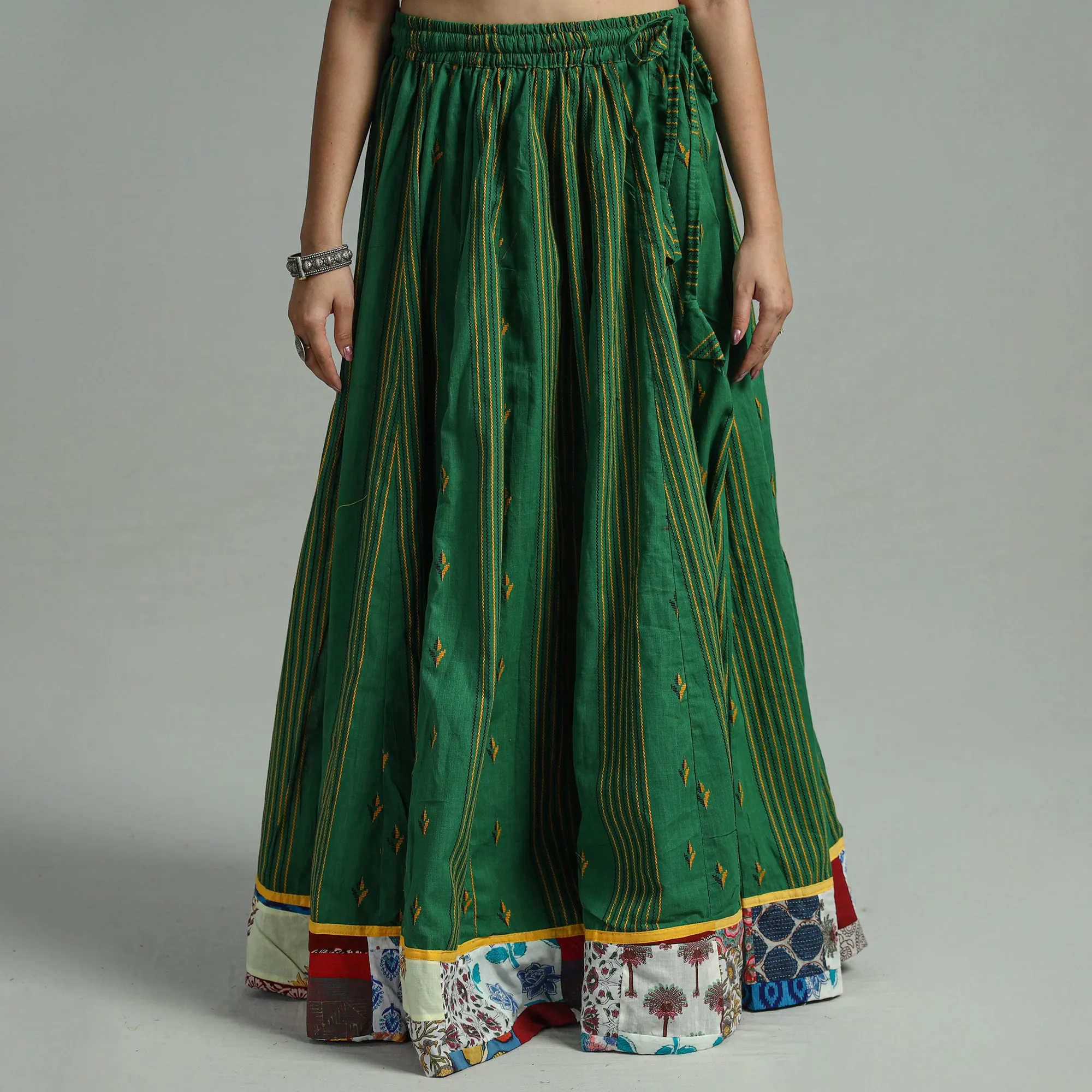 Green - Jacquard Patchwork 24 Kali Cotton Long Skirt 38