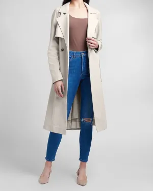 Herringbone Pleated Trench Coat in Natural