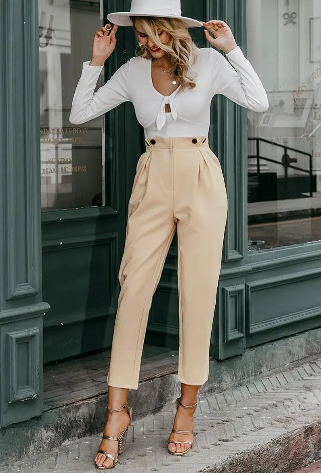 High Waist Office Loose Ankle-length Pants