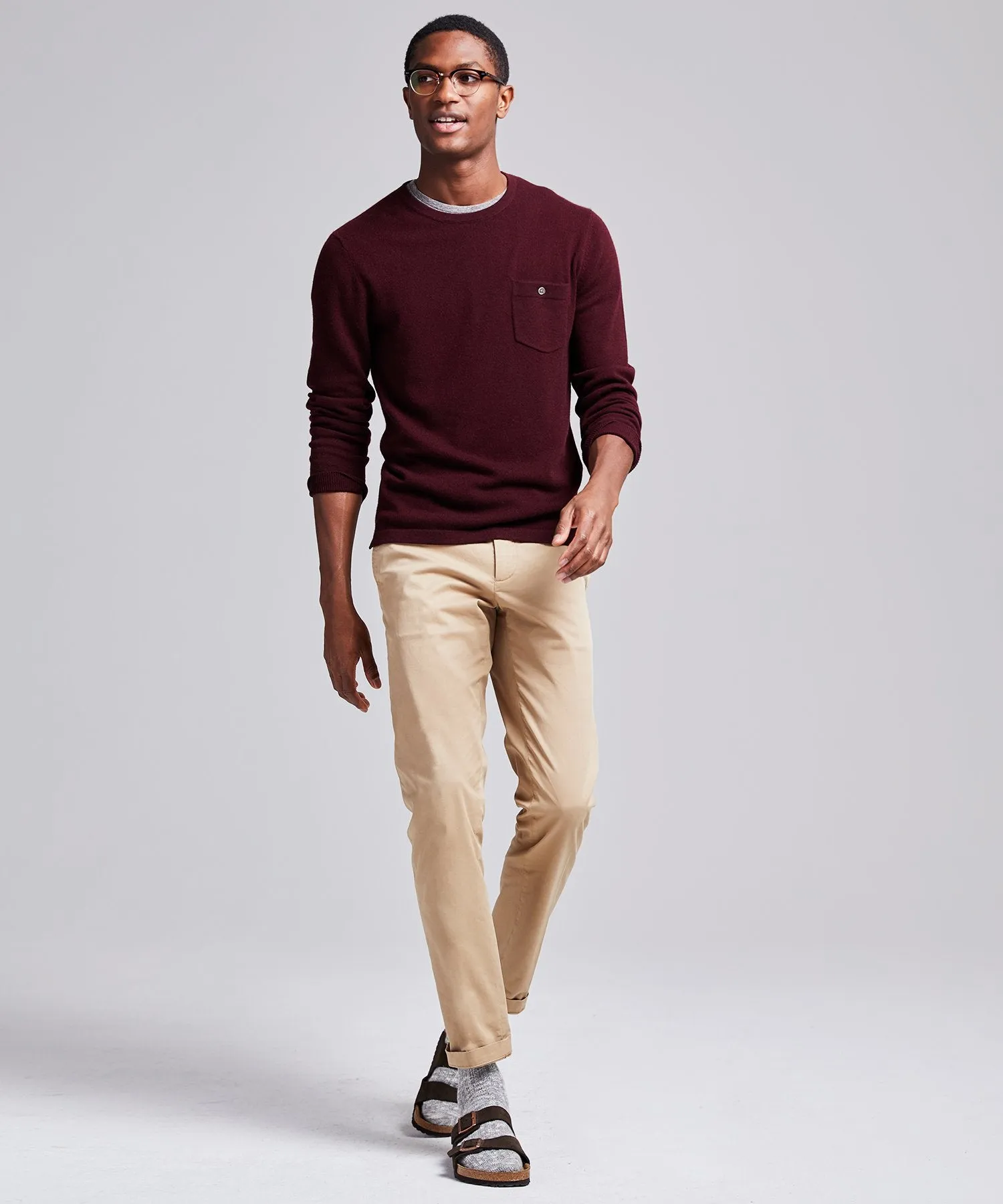 Italian Cashmere Pocket T-Shirt Sweater in Plum