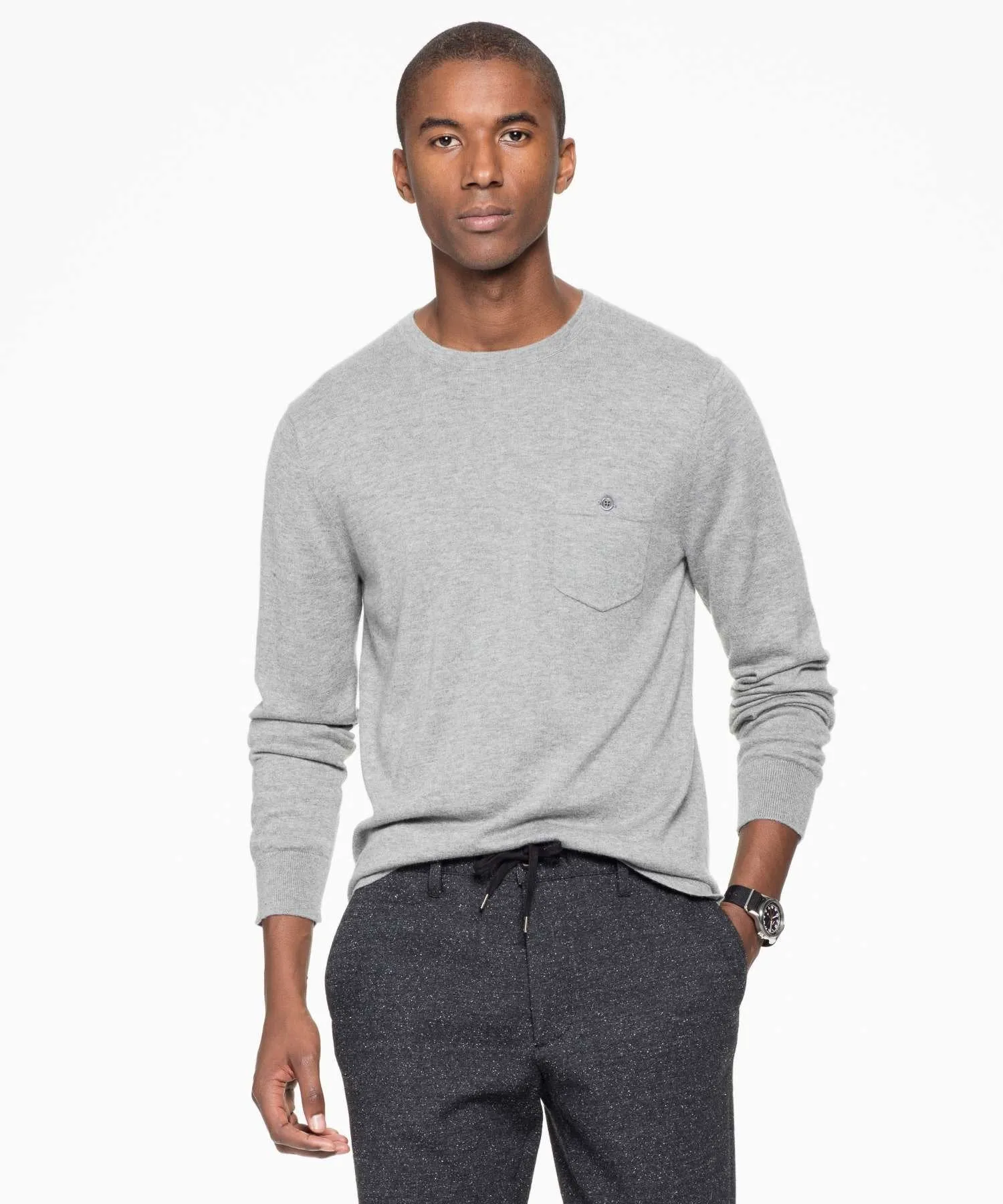 Italian Cashmere T-Shirt Sweater in Grey Heather