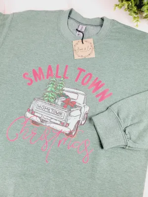 June & Co Designs, Green Small Town Christmas Holiday Crewneck Sweaters