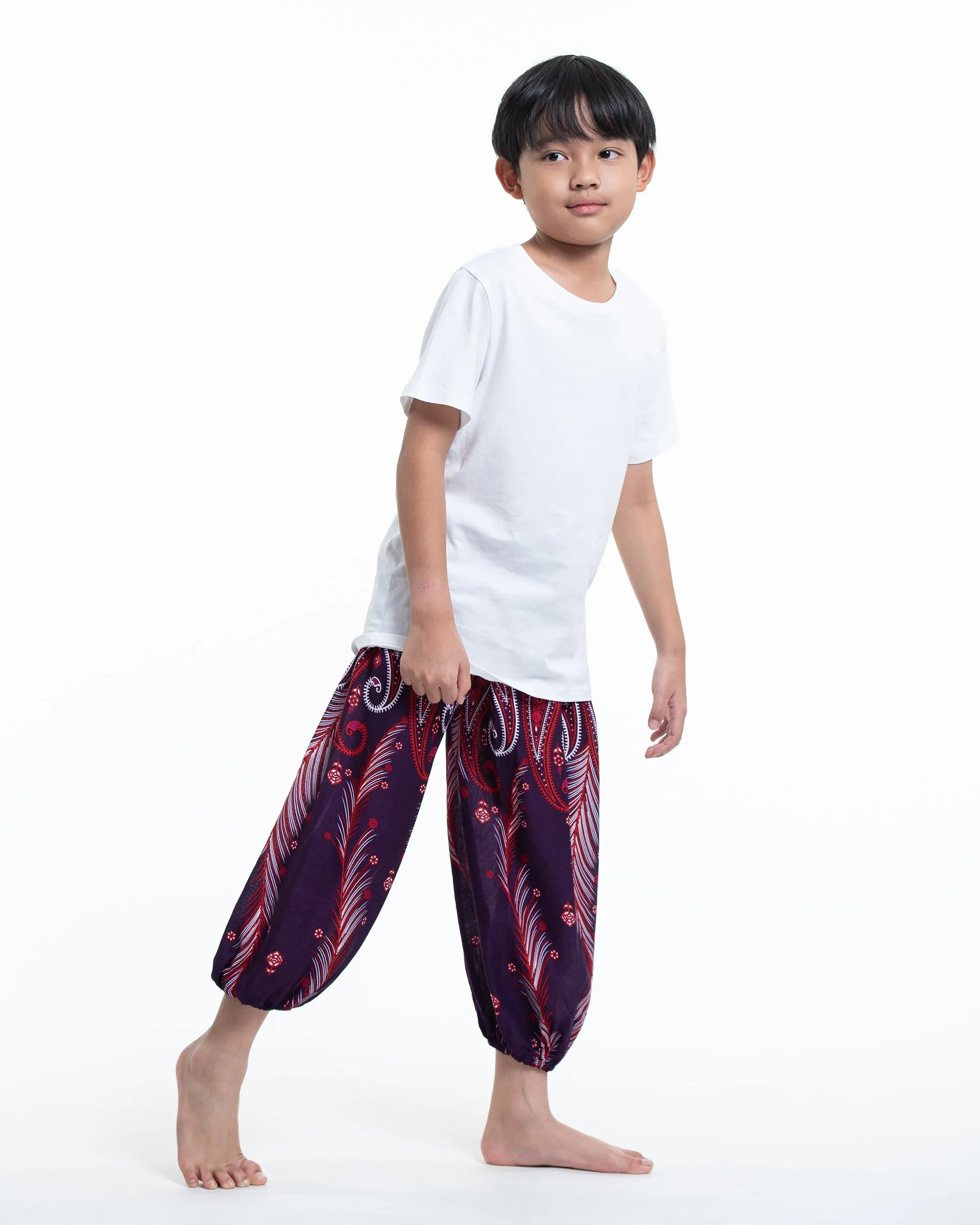 Kids Paisley Feathers Harem  Pants in Purple