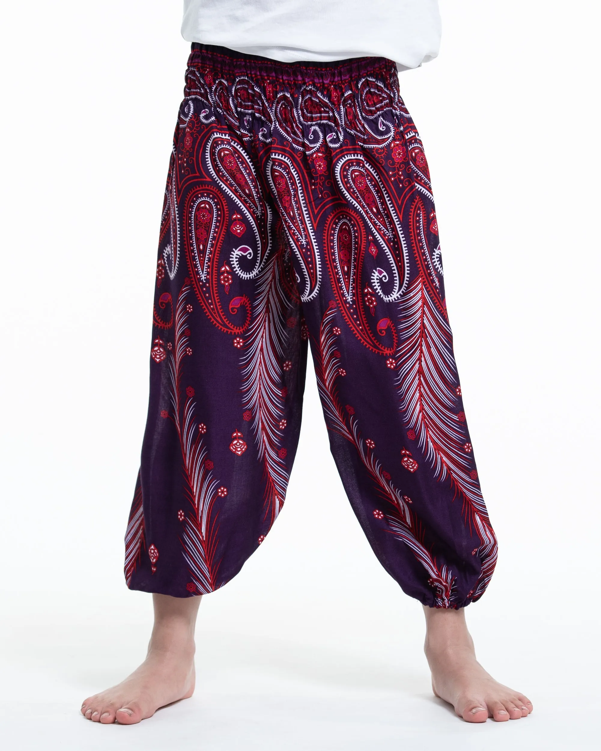 Kids Paisley Feathers Harem  Pants in Purple